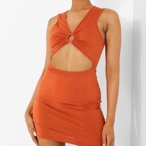 BRAND NEW WITH TAGS. Orange Boohoo D-ring sleeveless Mini Dress.